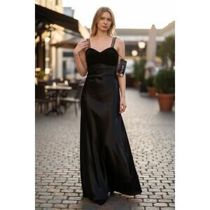 NWT All That Jazz Black Velvet Satin Evening Gown Size 11/12 Strappy Formal Prom